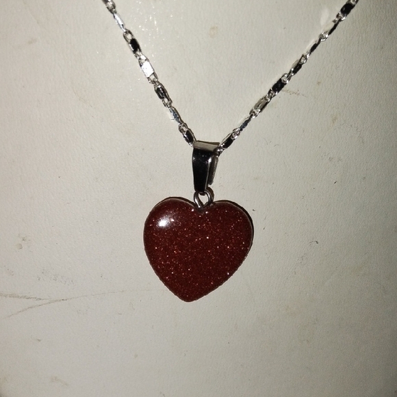 Silvertone Heart Sandstone Pendant Necklace - Picture 2 of 3